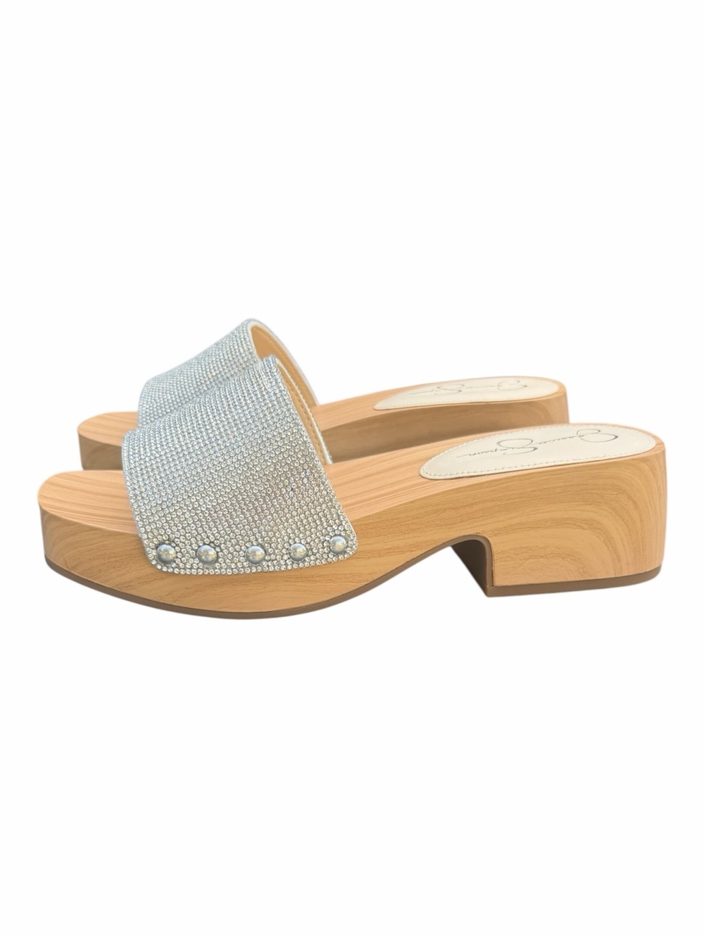NWT Jessica Simpson Rexile Silver Rhinestone Platform Slide Clog Sandals 8M